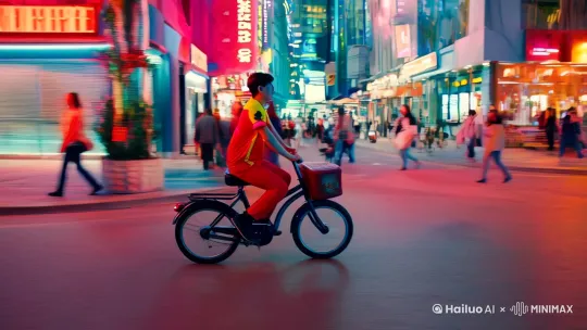 电影中的哪吒穿着外卖员的衣服送外卖[右移,左摇,跟随] by Hailuo AI Video Generator