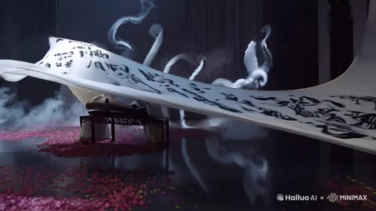 ##  AI 提示词：

**画面描述:**

* 写满毛笔字的巨大纱幔，在空中飞舞，10秒，4K，超高清，慢动作， cinematic，震撼，中国风，传统文化，书法艺术，飘逸，灵动，唯美，意境深远

**风格:**

* 中国风，传统文化，书法艺术，唯美，震撼， cinematic

**其他:**

* 使用高质量的纱幔和毛笔字素材
* 注意光影效果，营造出梦幻唯美的氛围
* 背景音乐选择中国风乐曲，例如古筝、笛子等
* 可以加入一些特效，例如花瓣飘落、烟雾缭绕等，增强画面效果

**示例:**

* 镜头缓缓推进，一幅巨大的纱幔映入眼帘，上面写满了苍劲有力的毛笔字。
* 纱幔随风飘舞，字迹若隐若现，仿佛在诉说着古老的故事。
* 镜头拉远，纱幔在空中盘旋飞舞，与周围的景色融为一体，形成一幅美丽的画卷。
* 慢动作镜头捕捉纱幔飞舞的每一个细节，展现出中国传统文化的魅力。
* 背景音乐响起，悠扬的古筝声与画面完美融合，将观众带入一个充满诗意的世界。

**目标:**

* 创作一段震撼人心、唯美动人的视频，展现中国传统文化的魅力，吸引观众的目光。 by Hailuo AI Video Generator