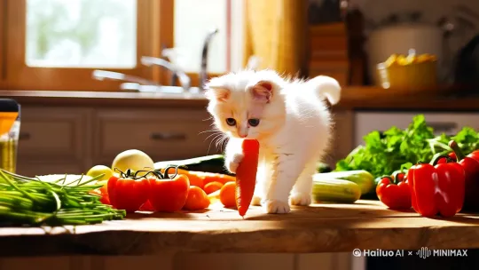 小猫切菜 by Hailuo AI Video Generator