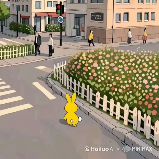 小兔子向前走到路口向右拐弯 by Hailuo AI Video Generator