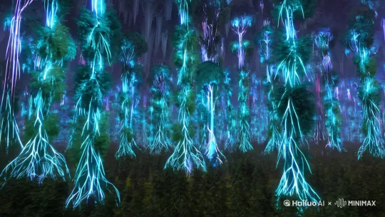 "生成包含[反重力森林][记忆晶体矿脉][寄生型星光]等元素的未知世界设定，要求地理结构违背常规物理定律，并附带三条探险守则" by Hailuo AI Video Generator
