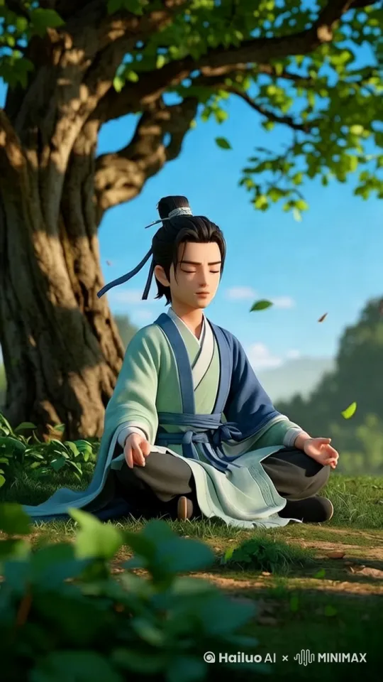 运动视角，衣服慢慢动，树叶落下 by Hailuo AI Video Generator