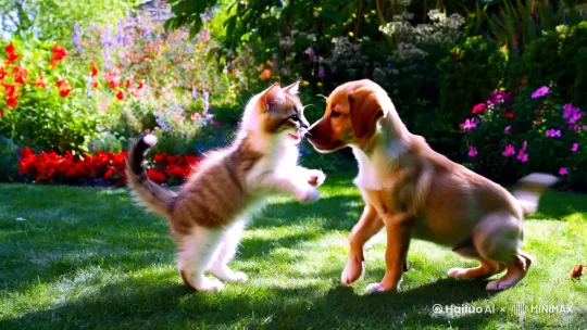 小猫和小狗玩耍 by Hailuo AI Video Generator