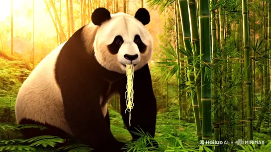 熊猫吃面条 by Hailuo AI Video Generator