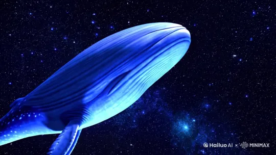 黑暗星河灿烂的宇宙中，一只像蓝鲸一样星球一样大的巨兽在缓慢游动 by Hailuo AI Video Generator