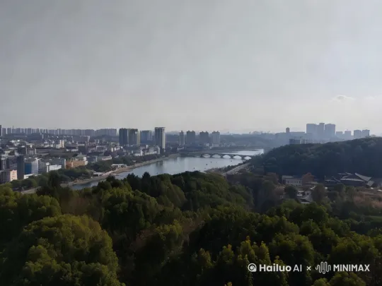镜头向右前方推近至河面，模仿无人机的视角在河面上快速运镜，越过桥面 by Hailuo AI Video Generator