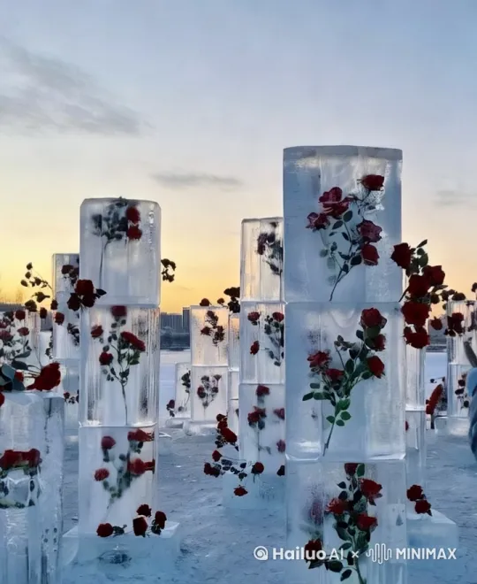 玫瑰花陆续升天，如烟花爆炸，花瓣散落下来。 by Hailuo AI Video Generator