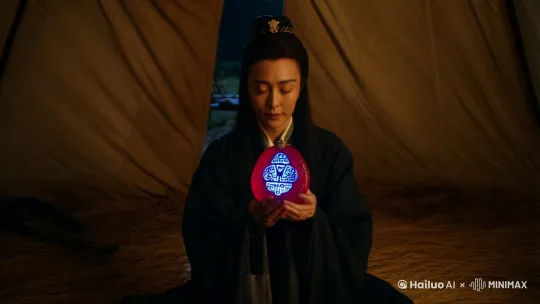 夜深人静，林雪独自坐在营帐中，手中握着一枚红色的玉佩。这是她在战场上从一名北狄将领身上夺来的战利品，玉佩上刻着古怪的符文，在月光下泛着幽幽的蓝光。她闭上眼睛，感受着体内那股神秘的力量。 by Hailuo AI Video Generator