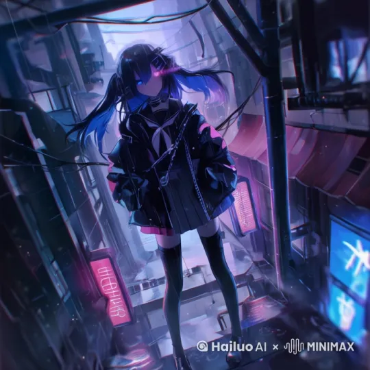 大雨降下，角色头发在风雨中舞动，风衣摆动。 by Hailuo AI Video Generator