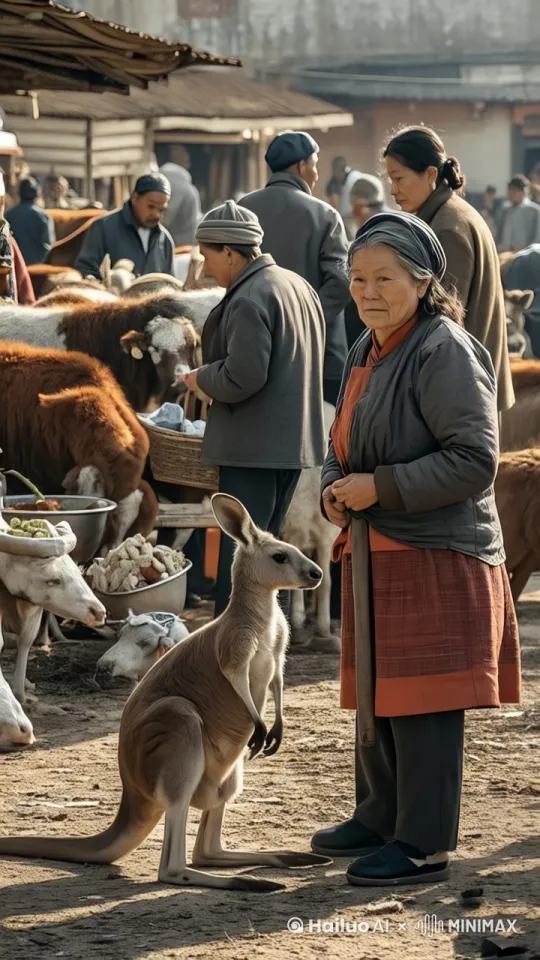 吏诗般的暴力打斗场面,镜头限随图片中的大妈和大袋鼠拳打脚踢快速暴力动作片,生死战,电影级,3d版围绕大妈和大袋鼠拳打脚踢动作非常快速,打出幻影,打出烟雾,其中大妈跳到半空中像陀螺一样旋转风踢,尘土飞扬,3D围绕跟随大妈打斗打出爆裂烟雾 by Hailuo AI Video Generator