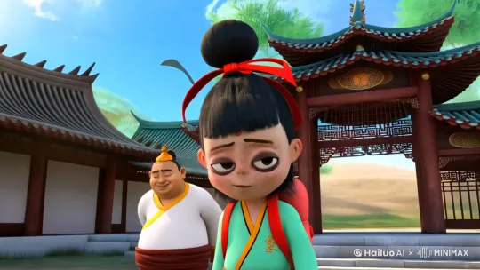 在陈塘关，阳光肆意倾洒，本应是朝气蓬勃的一天，可哪吒却背着小书包，眉头拧成了麻花，耷拉着脑袋走在上学路上。自从魔丸转世的身份曝光，哪吒的日子就像打翻了五味瓶，啥滋味都有。他拼了命想扭转村民对他的看法，可每次刚一靠近，村民们便像见了恶鬼一般，吓得屁滚尿流，四散奔逃。这一次次的碰壁，让哪吒心里满是委屈，对上学这事，也彻底没了兴致。[左移,推进,右摇] 书院门口，太乙真人挺着圆滚滚的肚子，像尊弥勒佛似的站在那儿，脸上堆满了笑容。瞧见哪吒这副垂头丧气的模样，太乙真人赶忙迎上去，笑嘻嘻地问道：“哟，小哪吒，今儿咋拉着个脸呀？莫不是又碰上啥糟心事啦？” 哪吒撇了撇嘴，没好气地嘟囔：“哼，那些村民还是怕我怕得要死，都不肯跟我玩，这学上得真没劲。” 太乙真人摸了摸下巴上稀稀拉拉的胡子，故作神秘地说：“哎呀呀，上学可不止是为了找小伙伴玩耍，这里面的门道深着呢。等你学成了厉害本事，保管让那些村民对你另眼相看！” by Hailuo AI Video Generator