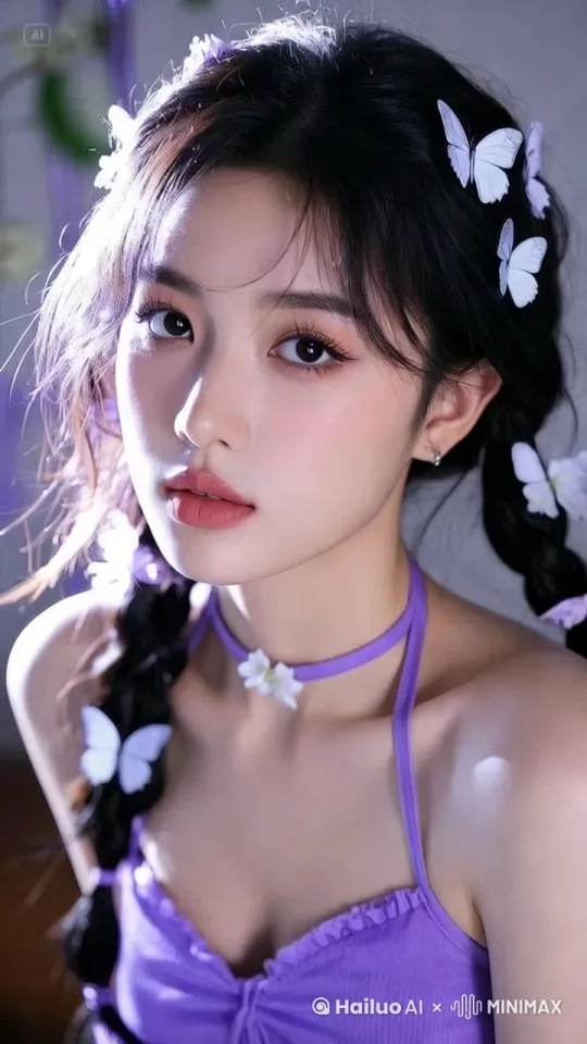 身体微微弯曲，一只手自然下垂，另一只手轻轻搭在身体一侧，展现出一种妩媚且慵懒的姿态，仿佛在不经意间释放着自己的魅力。 by Hailuo AI Video Generator