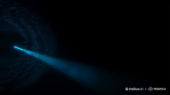镜头从3000米水深的绝对黑暗开始,突然亮起成片幽灵蓝的冷光簇——无数管水母组成的生物电网在感知到水流异动后集体应激发光。一束来自上方的探照灯光柱刺破黑暗,暴露出悬浮在海水中的白色鲸脂碎屑如雪崩般突然加速旋转,形成直径超过百米的有机质漩涡。
### 【巨影初现】
涡流中心传出低频震动(18Hz),海水开始呈现反常的粘滞质感。两条锤头鲨幼体突然僵直,以反重力姿态向上方45度角倒退游动——这是巨鲨开启颌骨产生的伯努利效应真空泡。一块脱落的三叠纪菊石化石擦过镜头,裂痕中迸发出古老磷光,瞬间照亮后方缓缓张开的六排锯齿状牙齿,每颗齿冠表面都流动着食人鲨DNA催化生成的生物荧光酶。
### 【破渊时刻】
鲨鱼吻突率先突破声呐图层,皮肤表面沟壑中渗出墨绿色信息素烟雾,在接触到低温海水时凝结成发光的粘液丝带。当背鳍尖端刺穿最后一层发光浮游生物膜时,整个深渊产生光学扭曲——这是巨物体积突破海水折射率临界点引发的泰尔曼效应,使鲨鱼上半身呈现出哥特式尖拱的畸变轮廓。
### 【凝视深渊】
镜头推进到虹膜特写:直径30厘米的球状晶体内部,六边形钙质棱镜正在重组入射光线。透过这枚2亿年进化造就的光学仪器,可以看到倒映在鲨鱼瞳孔中的整片海域——正在发光的并非生物体,而是被鲨鱼运动电荷激发的氘原子,将整个水域变成笼罩在冷核聚变辉光中的巨型粒子加速器。 by Hailuo AI Video Generator