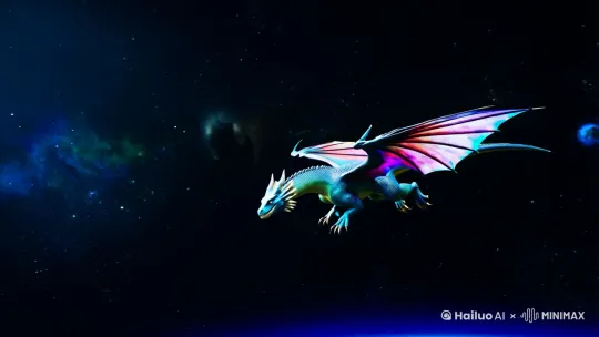 在在宇宙中向地球飞行的龙 by Hailuo AI Video Generator