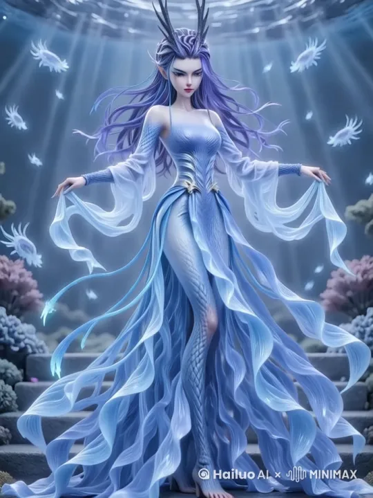 [主题] 水下芭蕾舞者
[画面核心]

角色：女性舞者穿动态流体长裙（材质：丝绸+水波纹，透明度40%）
动作：Grand Jeté跳跃接Fouetté旋转（物理引擎：刚体动力学+布料模拟）
环境：深海光柱（色温6500K）穿透水体，背景漂浮发光水母群（密度：15/㎡）
[运镜脚本]

​开场：低角度仰拍（15°）推进镜头（速度0.8m/s），捕捉裙摆展开瞬间
​旋转特写：螺旋轨道环绕（半径2.5m，角速度72°/s）强化空间扭曲感
​跳跃定格：启用动态模糊（快门角度270°）冻结最高点姿态
[特效参数]

水体折射：IOR 1.33+焦散强度等级3
纱质披帛：风场模拟（强度2.4N，湍流频率0.5Hz）
足尖光效：添加粒子轨迹（发射速率200/s，生命周期0.8s）
[优化指令]
#enable_raytracing 开启光线追踪（采样等级8）
#physics_priority 布料模拟精度设为Ultra
#motion_curve 动作曲线：Smooth→Sharp→Smooth（关键帧间隔0.3s） by Hailuo AI Video Generator