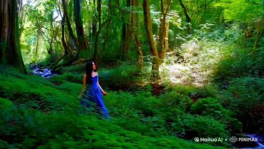 森林里走出一个性感美女唱着歌 by Hailuo AI Video Generator