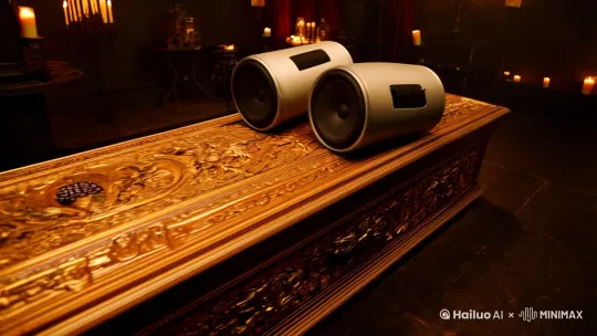 等我死后，在棺材上放四个低音炮，让我一路嗨到阎王殿，一路摇到奈何桥，从此不来这人间炼狱。此文案配音乐 by Hailuo AI Video Generator