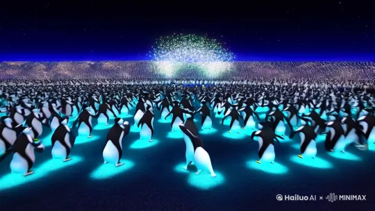 开幕炸场
星际广场舞矩阵
10万拟人化动物在反重力平原同步跳《星际disco》，企鹅用冰刀鞋划出光子轨迹，袋鼠拳击手打电子鼓点，蜂鸟群组成动态灯光矩阵  

动作名场面
银河方程式锦标赛
猎豹跑车vs章鱼潜艇vs蜘蛛机甲在多重重力赛道竞速：  
① 穿越水母透明隧道（需躲避带电触须）  
② 弹射过黑洞捷径（车身量子化重组）  
③ 终点前触发「滑稽反转」：所有车辆变成儿童摇摇车  

情感爆点
跨物种无声迪斯科
听力受损的蝙蝠DJ用次声波编曲，水母群化身漂浮音响，犀牛用震地舞步传递低频节奏，最终引发星球地壳共鸣绽放彩虹极光 by Hailuo AI Video Generator