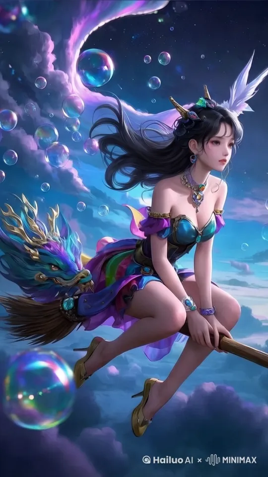 女孩在天空中快速飞行，镜头跟随人物正前方，电影质感[跟随] by Hailuo AI Video Generator