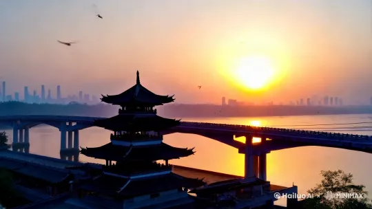0-1秒：
🌇滕王阁剪影（动态模糊日出效果）
🔊音效：江畔鸟鸣+古筝拨弦
📝动态文字：7:00AM 春·赣江畔

1-2秒：
🌞烈日下的八一大桥（热浪扭曲特效）
🌊秋水广场喷泉蒸发成水雾
📝炸裂文字：12:00PM 夏·火炉模式🔥

2-3秒：
🍂凤凰洲银杏纷飞（落叶加速飘落）
🏯万寿宫灯笼由绿变黄
📝粒子文字：18:00PM 秋·金色警报

3-5秒：
❄️融创茂屋顶积雪特效
🎡南昌之星摩天轮结冰蓝化
📝冰冻文字：21:00PM 冬·魔法攻击

5-6秒：
🌀四季画面粒子重组为南昌地图
🔥动态标语：一天穿越四季？这才是南昌！#魔幻南昌 #气候奇观 #城市穿越 #四季特效 #江右文化 by Hailuo AI Video Generator