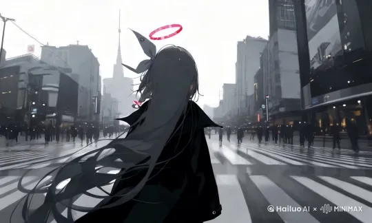 [固定镜头][头发飘动] [循环播放可以无缝衔接] [周围人群静止不动] by Hailuo AI Video Generator