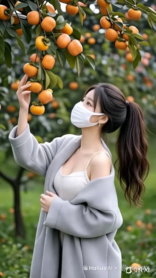 在硕果累累的柿林里邂逅清甜时光✨ 伸手摘柿的瞬间，是自然与甜美的碰撞。清纯甜美的模样，搭配令人心动的身材 ，谁能不爱？ 清纯甜美 甜系女孩 完美身材 by Hailuo AI Video Generator