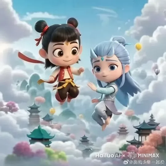生成哪吒和敖丙在女神节送礼物的视频，场景设置为海底龙宫，画面温馨，礼物鲜花，背景音乐柔和，哪吒和敖丙拿着花束，送给屏幕外的观众，并祝大家女神节快乐。 by Hailuo AI Video Generator