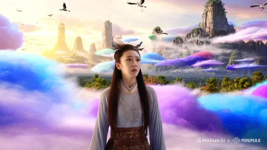 苏瑶站在云雾缭绕的上古神境中，感到一阵迷茫和好奇。她环顾四周，发现这里的一切都充满了神秘和奇幻的色彩。天空中漂浮着五彩斑斓的云朵，远处隐约可见巍峨的仙山，山间有仙鹤飞翔，空气中弥漫着淡淡的清香。

正当她试图理清思绪时，一个身穿古代服饰的年轻男子出现在她面前。男子面容俊朗，眼神中透着智慧和善意。他微笑着对苏瑶说：“欢迎来到上古神境，我是这里的守护者，名叫青阳。你是被命运选中 by Hailuo AI Video Generator