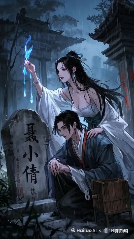 男人挥手烈火，打碎石碑，看见一个骨灰坛子，然后男人抱起骨灰坛子。 by Hailuo AI Video Generator