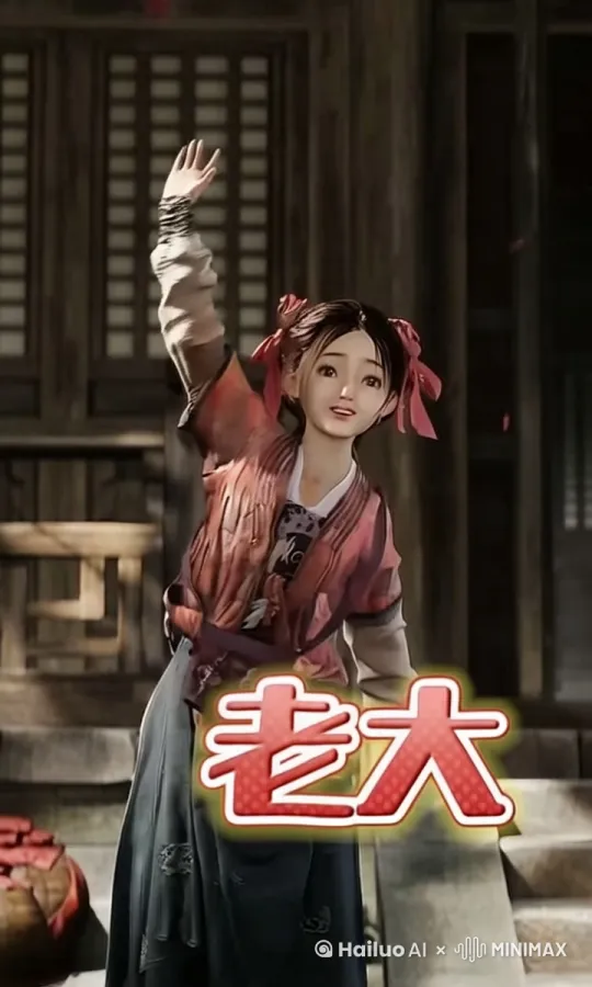 小女孩表情自然，摇晃手臂向这边招手。 by Hailuo AI Video Generator