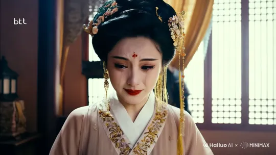 貂蝉在伤心的哭泣，背景是古代的闺房，窗外是高大威武的董卓 by Hailuo AI Video Generator