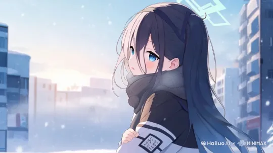 轻轻眨眼睛，口中有呼出热气，头发轻轻晃动。 by Hailuo AI Video Generator