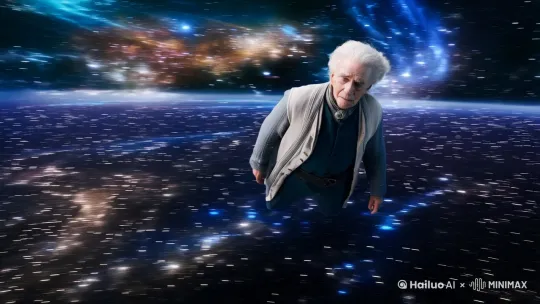 一位白发老者正在飞升，遨游宇宙天穹，星河瀚海…… by Hailuo AI Video Generator