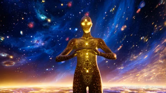 七级文明即创世文明的化身——一个浑身闪烁着宇宙星辰光芒的人形，于一篇虚无中创造了无数宇宙 by Hailuo AI Video Generator