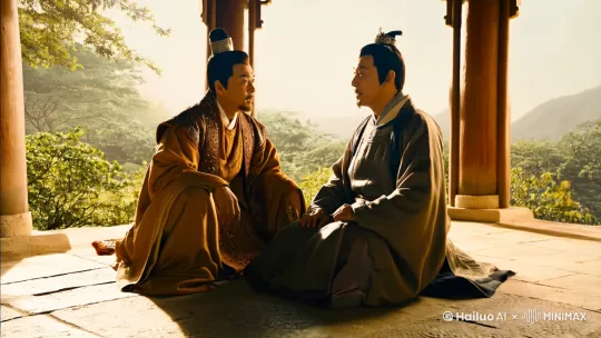帮我生成一张图片：黄帝向岐伯请教：“我听说在上古时期，人们能够活过百岁而依然体力不衰；但如今的人刚到五十岁，就显得老态龙钟、力不从心。这究竟是因为时代的变迁，还是现代人不懂得如何养生呢？”
岐伯回应说：“上古的人们，他们的生活方式顺应自然规律，既会调整自己去适应环境，也会调和自然之力以使其更加和谐。他们饮食节制，作息规律，既不过度劳累，也不过度纵欲，因此他们的身体和精神都非常充沛，协调一致，从而能够活到天赋的寿命极限，甚至超过百岁才离世。
“然而，现代人却截然不同。他们毫无节制地饮酒，如同饮水一般，将不正常的生活习惯视为常态。他们酒后纵欲，过度消耗精力，既不知道如何保持精气的旺盛，也不懂得如何调养精神。他们只追求短暂的快乐，违背生活的自然规律，因此刚到五十岁就显得衰老了。”
岐伯继续解释：“真正懂得养生之道的人，在教育普通人时，会强调要及时避免各种致病因素，保持内心的平静，排除杂念，使真气畅通无阻，精神不涣散。这样，疾病就无法侵袭人体。”
“因此，”他进一步说，“人们应该保持心志的清净和闲适，减少私欲和贪婪，保持心情的平和无忧，即使身体劳累也不感到倦怠。这样，体内的真气就会和谐顺畅，每个人。比例 1:1。 by Hailuo AI Video Generator