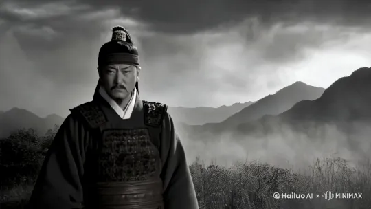 Create a 5-second video with the following elements:
1. Scene 1 (0-1s): A sword-wielding warrior stands against a backdrop of misty clouds and distant mountains. The scene is in black and white.
2. Scene 2 (1-3s): The warrior lowers his head, appearing deep in thought. The camera slowly zooms in, and the background begins to blur.
3. Scene 3 (3-5s): The warrior looks up, his gaze determined. The mist starts to clear, revealing a hint of sunlight in the distance.
4. Subtitles: 
   - At 0-1s: "我好似是世界长河里的一条小鱼" fades in.
   - At 3-5s: "即使是一条小鱼，也有属于自己的大海" fades in as the first subtitle fades out.
5. Background Music: 
   - Start with a low, melancholic single-note melody.
   - Gradually increase the intensity at 3s, introducing subtle strings to signify hope.
6. Effects:
   - Add mist effects around the warrior to enhance the atmosphere.
   - Gradually increase the lighting at 4-5s to symbolize hope and determination. by Hailuo AI Video Generator