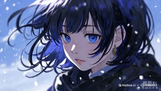 [左移,右摇,跟随]雪，头发，眯眼睛 by Hailuo AI Video Generator