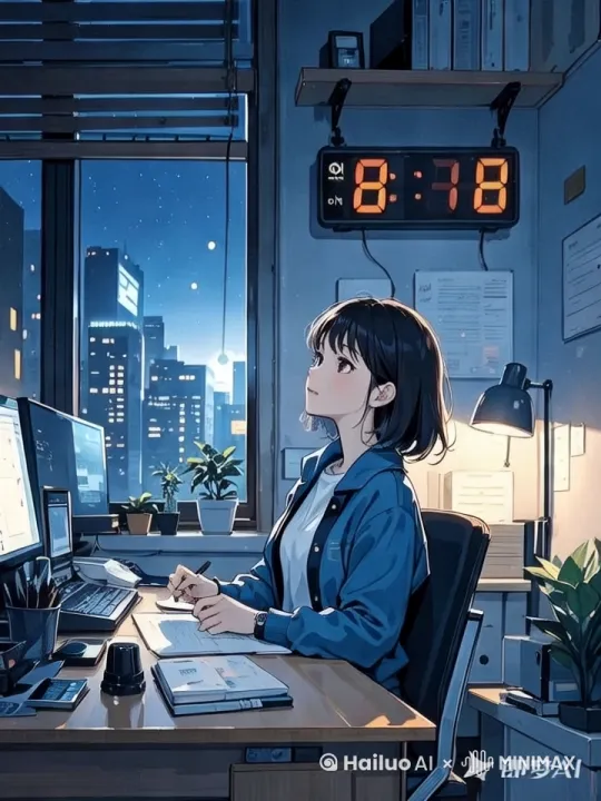 [推进]女孩微微低下头，叹了口气，[上摇,推进]到表，然后到窗外 by Hailuo AI Video Generator