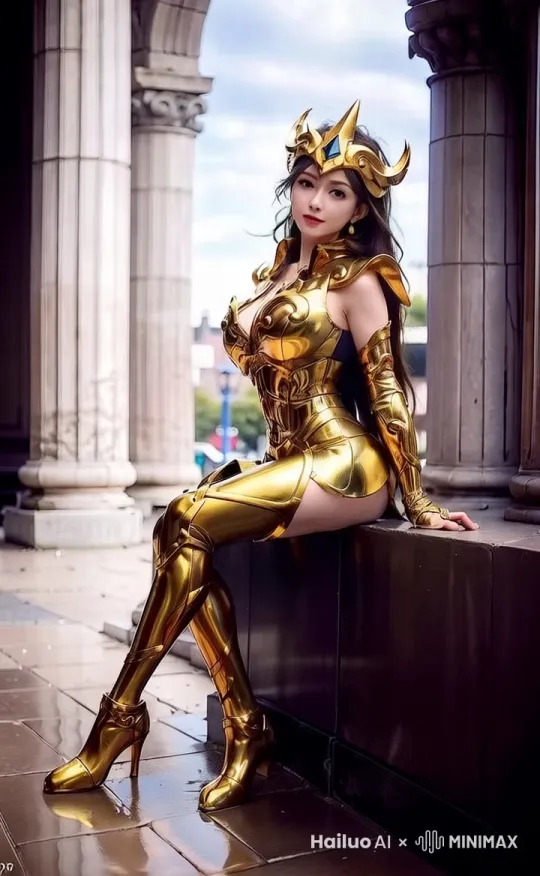 女圣斗士站起来，右手抬起指向前方 by Hailuo AI Video Generator