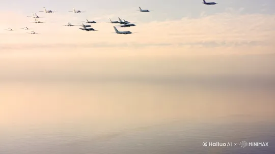 一架架飞机从天空飞掠过。 by Hailuo AI Video Generator