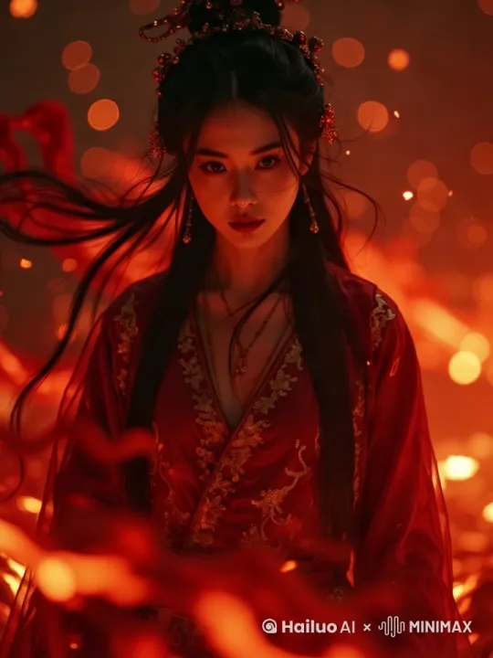 头发变红，头向右转动一下，画面闪动一下 by Hailuo AI Video Generator