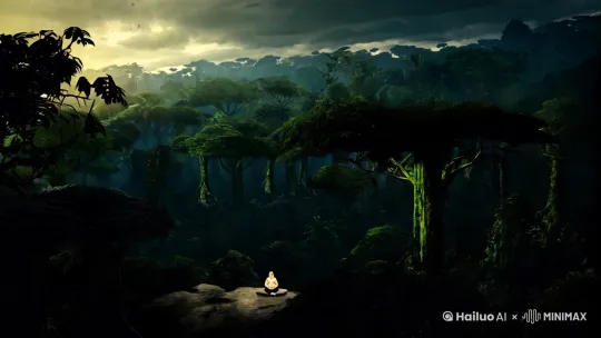 场景 1：幽暗的丛林 - 日/夜交替（开场）

画面描述：

镜头1（远景）：幽暗的丛林，树木高大，枝叶茂密，阳光透过树叶间的缝隙洒下斑驳的光影。天空中乌云密布，气氛神秘而紧张。
镜头2（中景）：镜头缓慢推进，聚焦在一片空地上，一位胖胖的中年大叔（角色A：修行者）盘腿坐在一块平坦的石头上，双目紧闭，正在打坐修行。他的表情平静而专注。

音效/音乐：

背景音效：丛林中的鸟鸣声、风吹树叶的沙沙声。
音乐：缓慢而神秘的东方音乐，营造出一种宁静而神秘的氛围。

时长：

0:00 - 0:10
场景 2：闪电划破天空（突发事件）

画面描述：

镜头3（特写）：修行者的面部特写，眉头微皱，似乎感应到了什么。
镜头4（远景）：突然，天空划过一道耀眼的闪电，照亮了整个丛林。雷声隆隆，地面微微震动。

音效/音乐：

音效：尖锐的闪电声和低沉的雷声。
音乐：音乐节奏加快，紧张感增强。

时长：

0:10 - 0:15
场景 3：黄鼠狼出现（奇幻元素引入）

画面描述：

镜头5（中景）：修行者旁边的灌木丛突然剧烈晃动，一只黄鼠狼（角色B：黄鼠狼精）从灌木丛中窜出。
镜头6（特写）：黄鼠狼直立行走，姿态优雅，眼神灵动，透着一股神秘的气息。

音效/音乐：

音效：黄鼠狼窜动的声音，灌木丛的沙沙声。
音乐：音乐变得神秘而奇幻，带有一丝诡异。

时长：

0:15 - 0:20
场景 4：黄鼠狼开口说话（对话开始）

画面描述：

镜头7（中景）：黄鼠狼走到修行者面前，直立站定，眼神直视修行者。
镜头8（特写）：黄鼠狼的嘴巴微动，发出声音：“你看我像人还是像神？”

音效/音乐：

音效：黄鼠狼的说话声，带有一丝神秘和威严。
音乐：音乐暂停，营造出一种静谧而紧张的氛围。

时长：

0:20 - 0:25
场景 5：修行者的反应（对话继续）

画面描述：

镜头9（中景）：修行者缓缓睁开眼睛，看到黄鼠狼后，脸上露出惊讶和疑惑的表情。
镜头10（特写）：修行者的眼睛微微睁大，嘴唇微动，似乎在思考如何回答。

音效/音乐：

音效：修行者轻微的呼吸声。
音乐：音乐重新响起，节奏缓慢而凝重。

时长：

0:25 - 0:30
场景 6：黄鼠狼的追问（对话深入）

画面描述：

镜头11（中景）：黄鼠狼微微前倾，眼神更加锐利，再次问道：“你看我像人还是像神？”
镜头12（特写）：修行者的表情变得凝重，眉头紧锁，似乎在认真思考这个问题。

音效/音乐：

音效：黄鼠狼的说话声，修行者的呼吸声。
音乐：音乐节奏加快，紧张感增强。

时长：

0:30 - 0:35
场景 7：修行者的回答（高潮）

画面描述：

镜头13（中景）：修行者深吸一口气，缓缓说道：“你既不像人，也不像神。你是你自己。”
镜头14（特写）：黄鼠狼的表情微微一变，眼神中透出一丝惊讶和思索。

音效/音乐：

音效：修行者的说话声，背景的丛林声音。
音乐：音乐变得柔和而深邃。

时长：

0:35 - 0:40
场景 8：黄鼠狼的反应（结局）

画面描述：

镜头15（中景）：黄鼠狼微微一笑，点了点头，然后转身离去，消失在灌木丛中。
镜头16（远景）：修行者目送黄鼠狼离去，脸上露出微笑，继续闭目打坐。

音效/音乐：

音效：黄鼠狼离去的声音，丛林中的鸟鸣声。
音乐：音乐逐渐减弱，回归宁静。

时长：

0:40 - 0:45
场景 9：结尾（总结与启示）

画面描述：

镜头17（远景）：镜头缓缓拉远，丛林再次恢复平静，阳光透过树叶洒下，修行者的身影渐渐融入自然之中。

音效/音乐：

音效：丛林中的自然声音。
音乐：音乐变得悠扬而宁静，留下一种思考和启示的氛围。 by Hailuo AI Video Generator