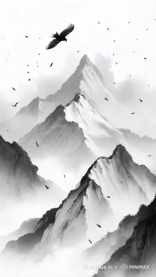 老鹰从左向右飞，天空飘雪[右摇,变焦推进] by Hailuo AI Video Generator
