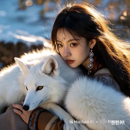 镜头 逐渐拉远，灵狐和女生望着 by Hailuo AI Video Generator