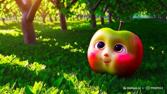 拟人化苹果宝宝眨着大眼睛，腮红晕染效果， by Hailuo AI Video Generator