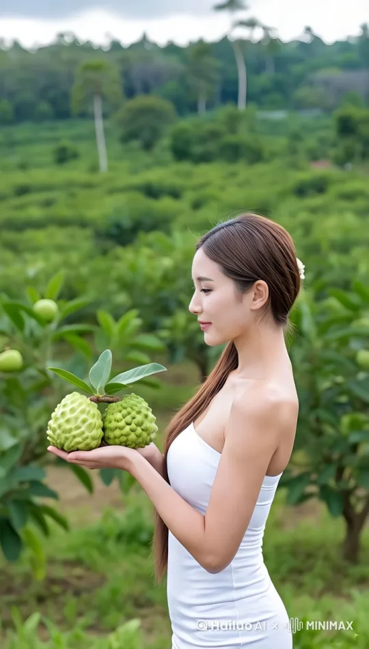 [推出,上升,下摇]美女缓结望向镜头，用力抓爆手中的水果，水果的水溅射到镜头前，并缓缓落下 by Hailuo AI Video Generator