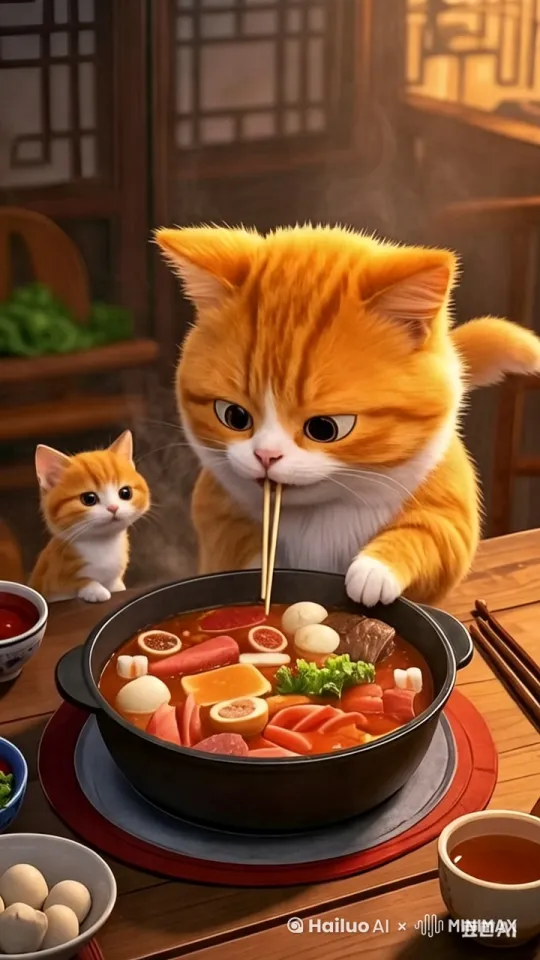 用筷子吃火锅烫到嘴巴 by Hailuo AI Video Generator