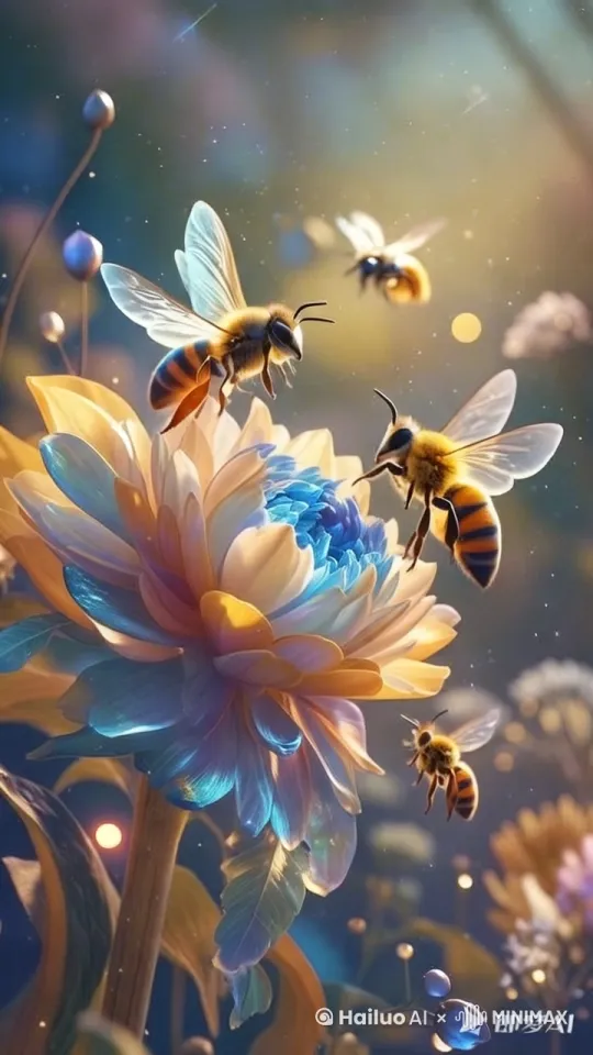 飞舞在[推出,上升,下摇]花丛中[左移,推进,右摇] by Hailuo AI Video Generator