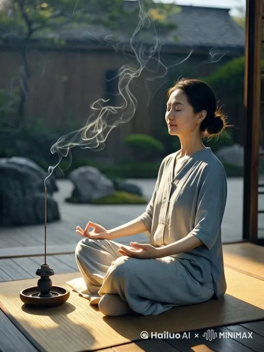 香炉里燃烧的香，烟雾袅袅，旁边飞过来一只五彩斑斓的小鸟，小鸟落在地上，走来走去，一会儿飞起来，一会儿落在地上叽叽喳喳的叫 by Hailuo AI Video Generator