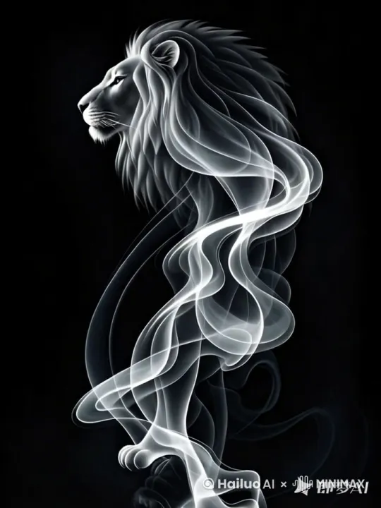 帮我生成一个视频：狮子转过头，张大嘴露出獠牙凶狠嘶吼，狮子的身子也跟着头转动一起摆动，身下如轻烟一样的身姿跟着抖动在漂浮。比例 3:4。 by Hailuo AI Video Generator